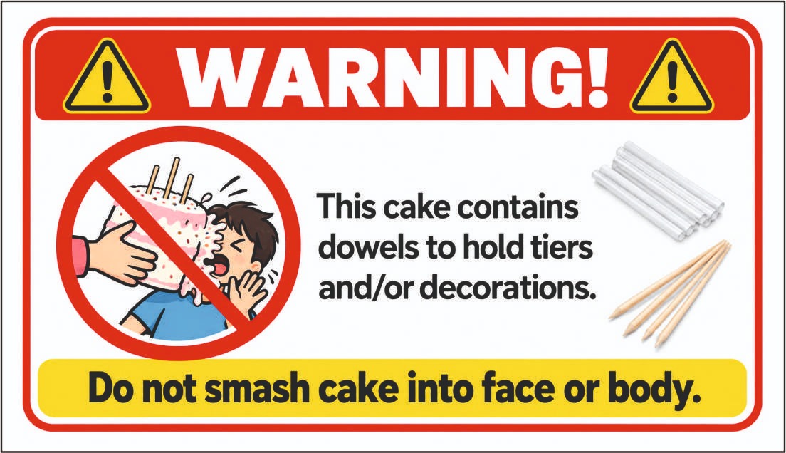 Warning Sticker Do Not Smash Cake  - 23 Stickers per Sheet