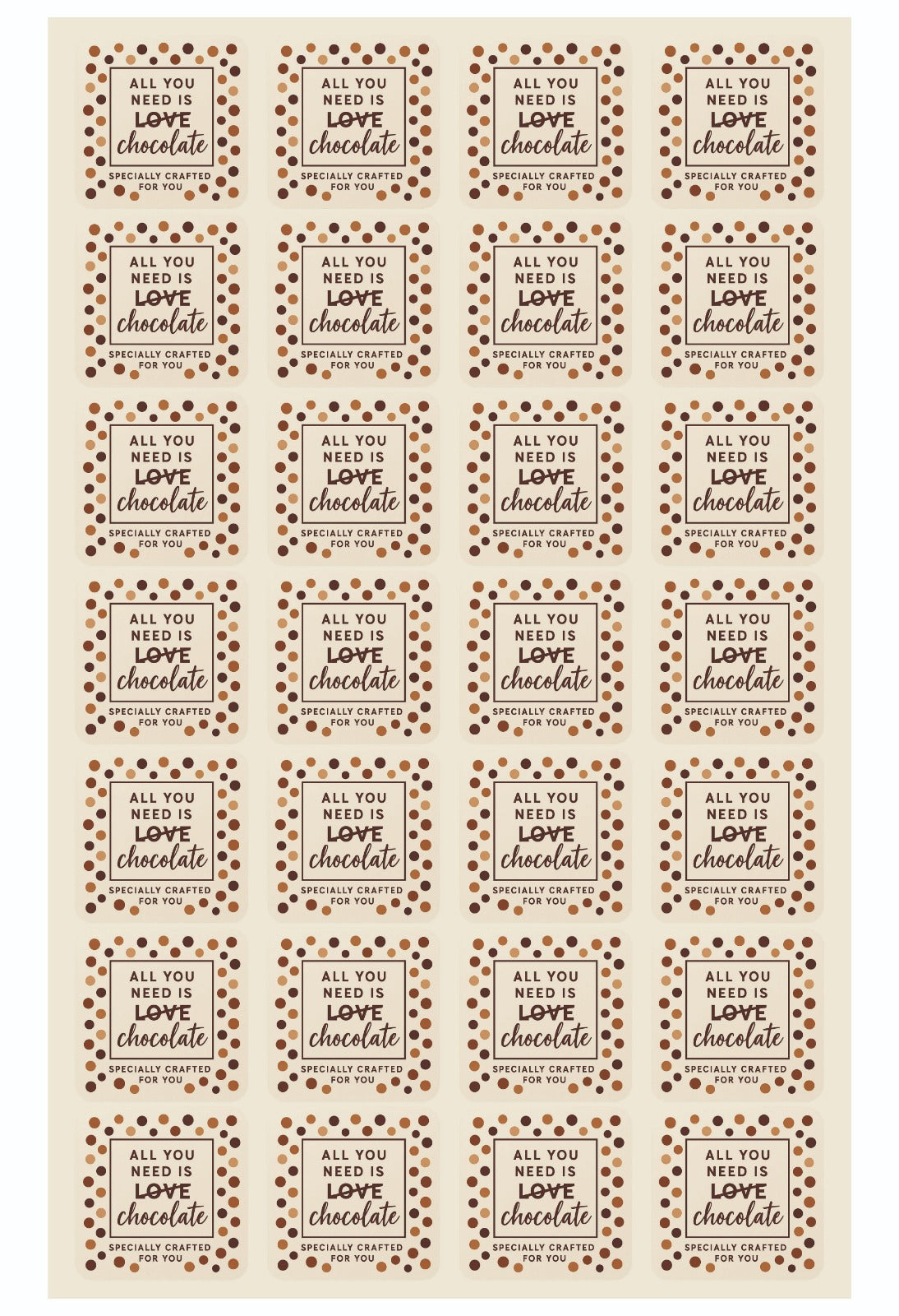 All You Need Is Chocolate Sticker - 28 Stickers per Sheet