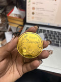 Happy Diwali Round Charm - Gold Mirror with Floral Design, 2 inch (Pack of 10)
