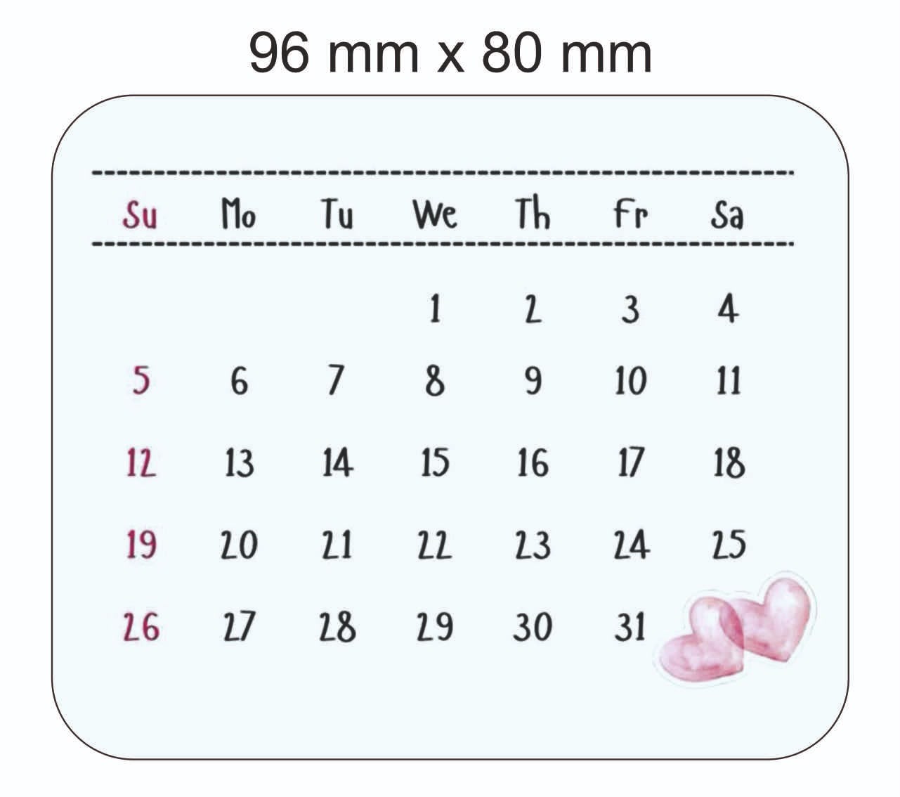 Calendar Sticker Sheet - 15 Stickers, 96 x 80 mm