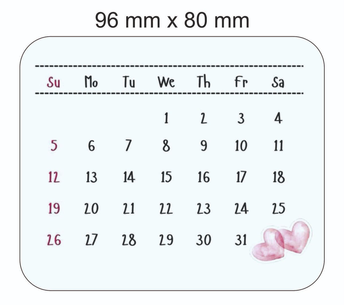 Calendar Sticker Sheet - 15 Stickers, 96 x 80 mm
