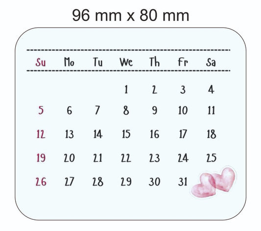 Calendar Sticker Sheet - 15 Stickers, 96 x 80 mm