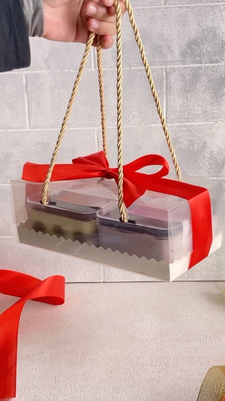 Long PVC Hanging Box for Four Jar with Handle - 11 x 4 x 4.4 inch (Clear Jar Hamper Box)