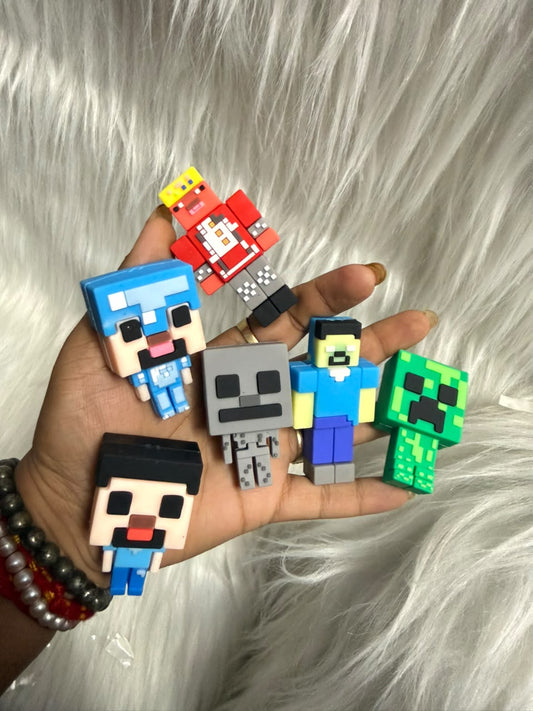 Minecraft Theme Cake Topper Toys - Silicone Figurines for Kids Birthday Cake