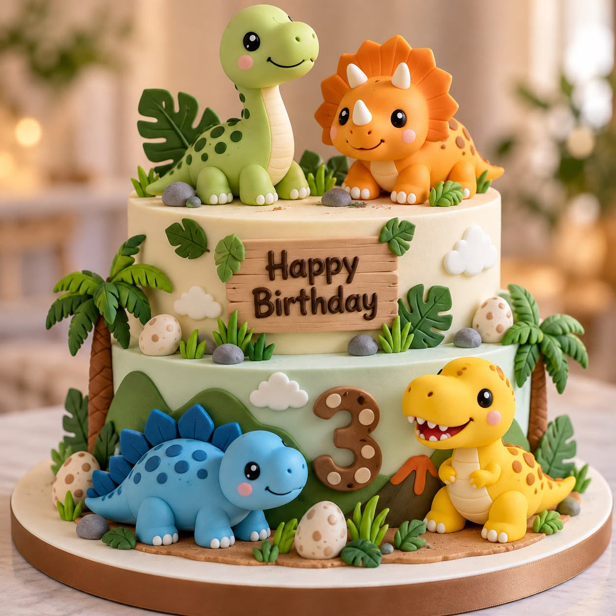 Cute Dino Theme Silicone Toys - Set of 6 (Dinosaur Cake Toppers)