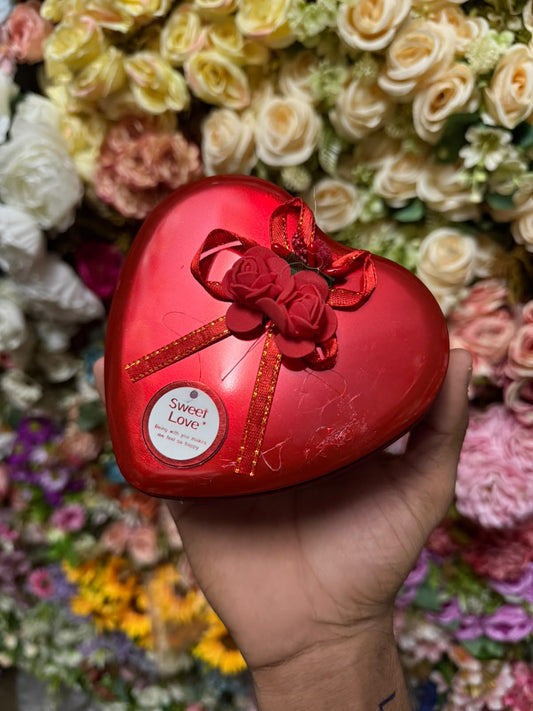 Heart Shape Cookie Tin Box Red 5 Inch - Metal Gift Tin with Rose Bow