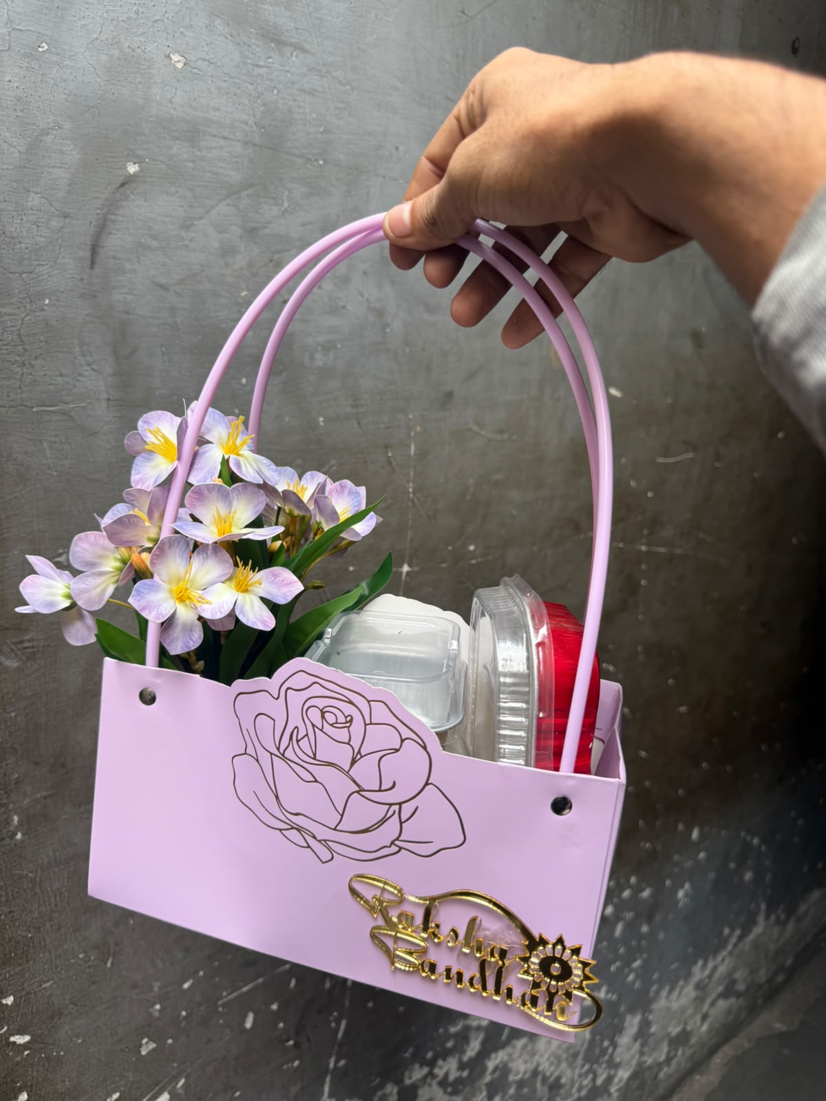 Foil Rose Paper Hamper Bag with Handle - Flower Bouquet Gift Bag