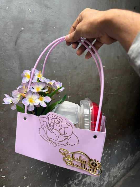 Foil Rose Paper Hamper Bag with Handle - Flower Bouquet Gift Bag