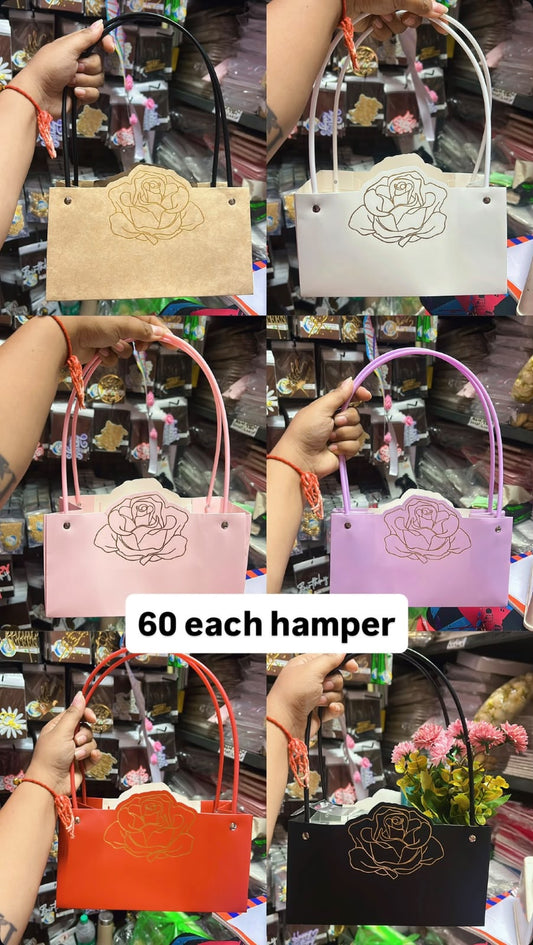 Foil Rose Paper Hamper Bag with Handle - Flower Bouquet Gift Bag