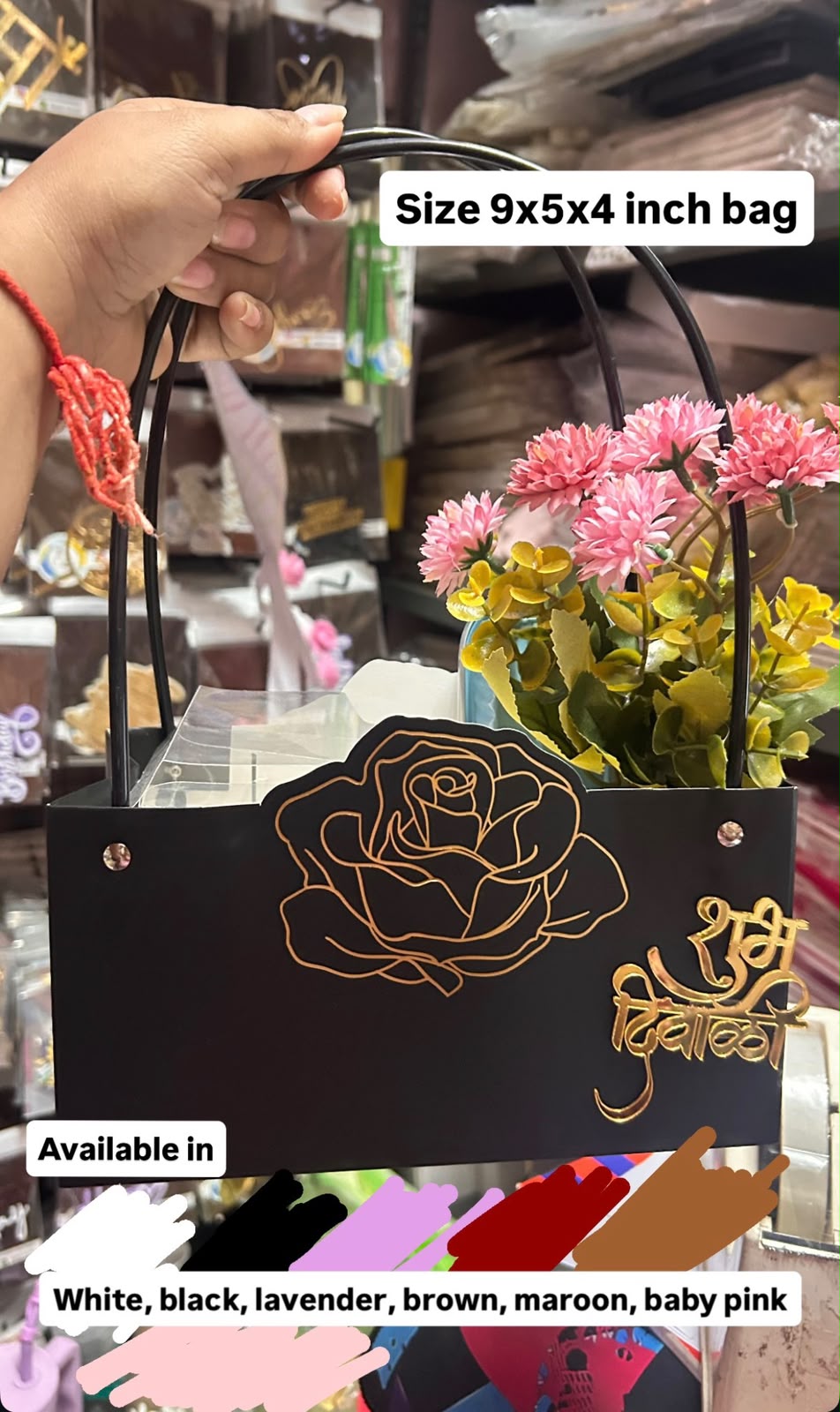 Foil Rose Paper Hamper Bag with Handle - Flower Bouquet Gift Bag