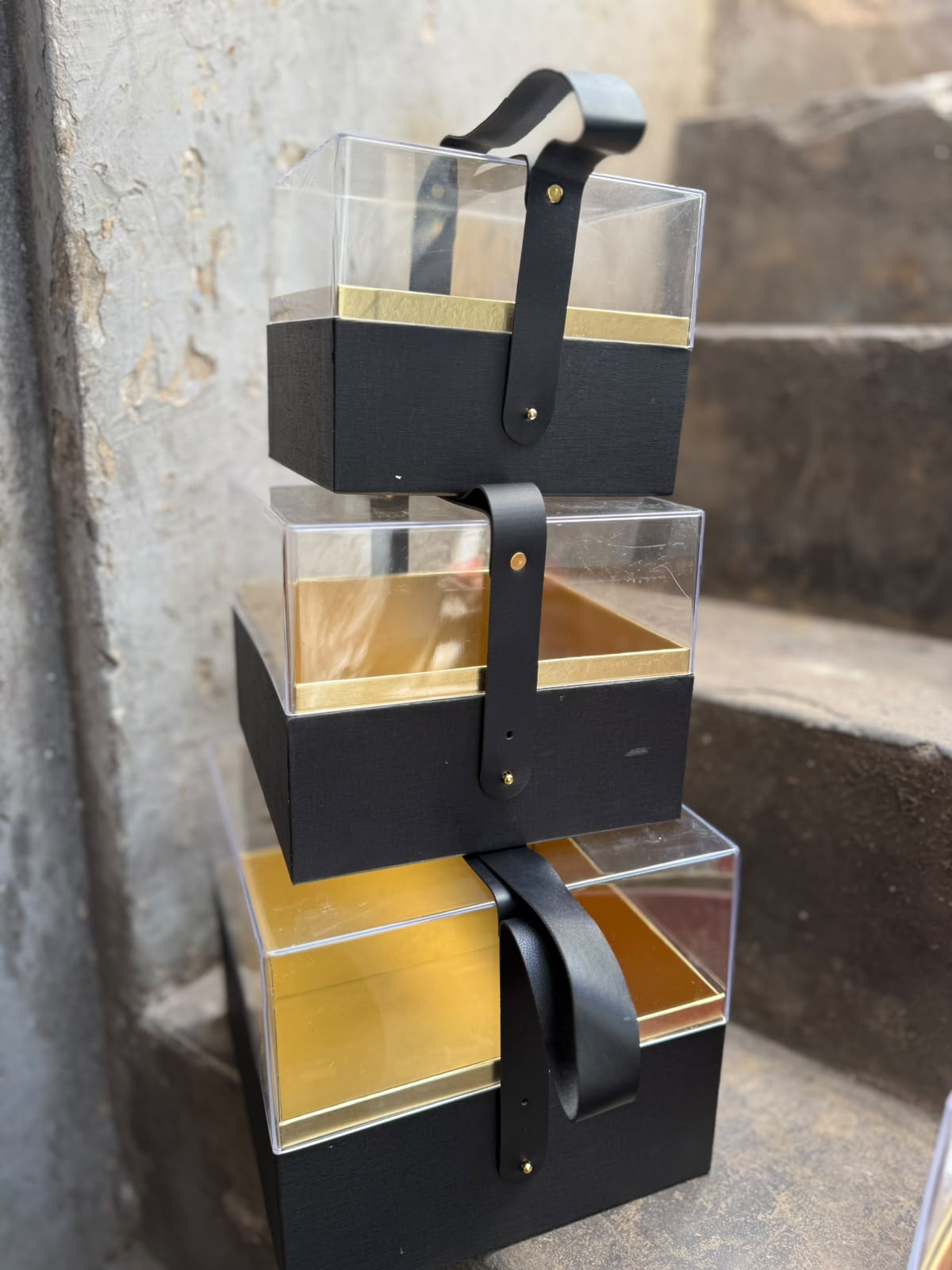 Acrylic Window Hamper Box Set of 3 with Handle