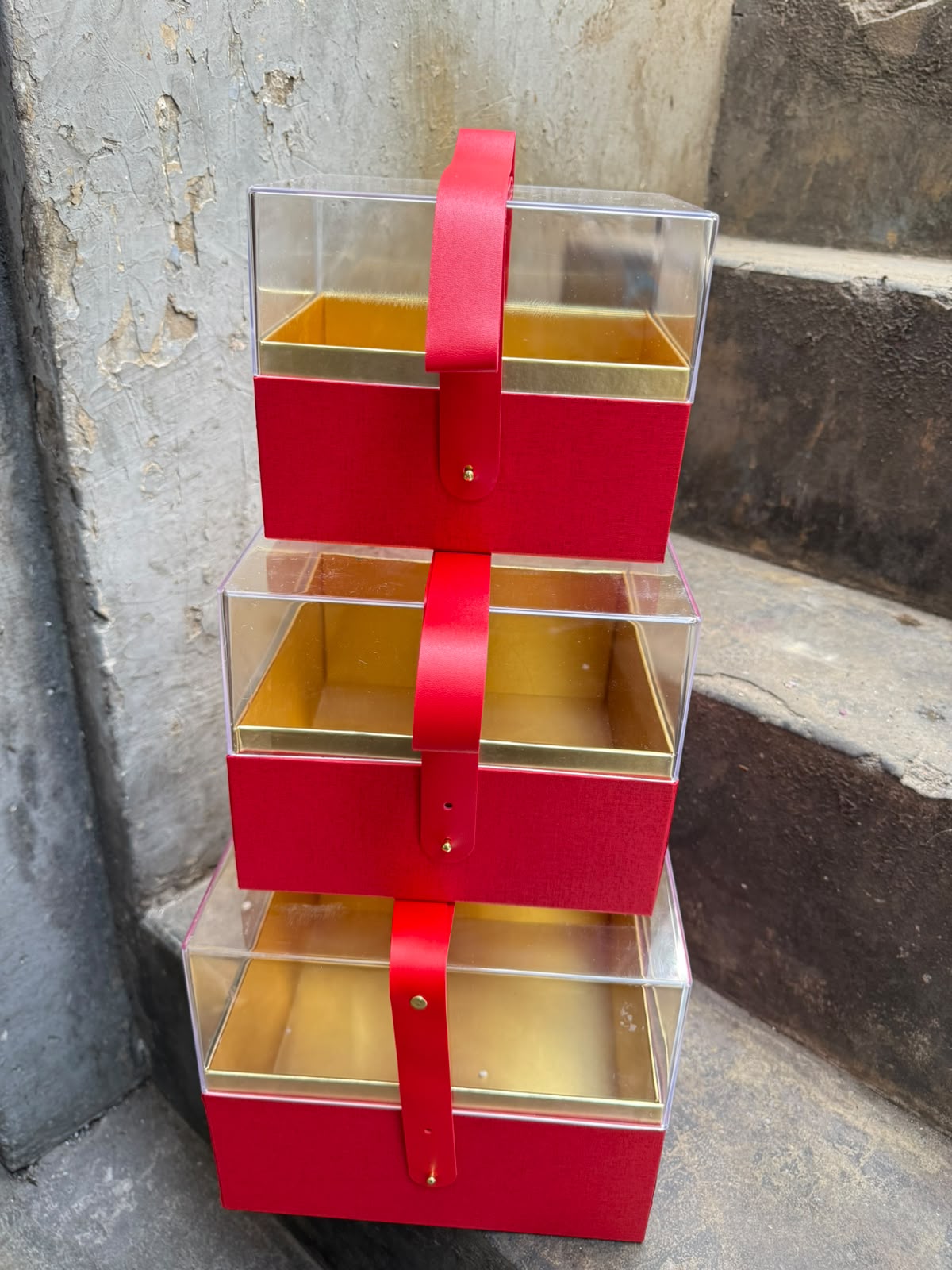 Acrylic Window Hamper Box Set of 3 with Handle