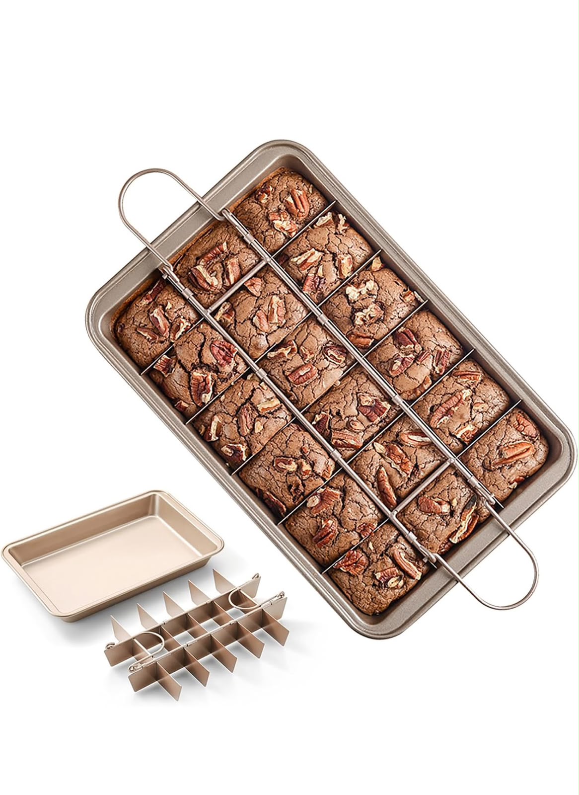 18 Pre-Slice Brownie Pan - Carbon Steel Nonstick Baking Tray with Grips, 12 x 8 x 2 inch