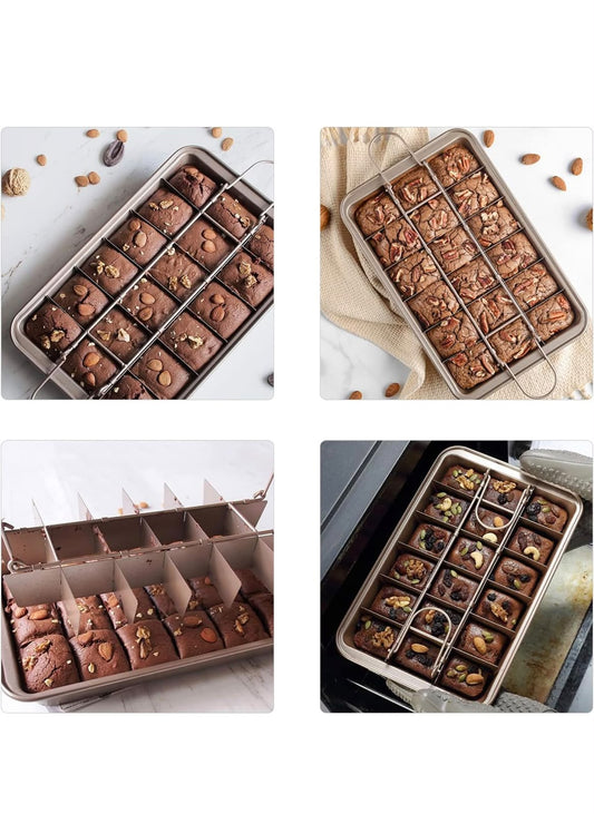 18 Pre-Slice Brownie Pan - Carbon Steel Nonstick Baking Tray with Grips, 12 x 8 x 2 inch