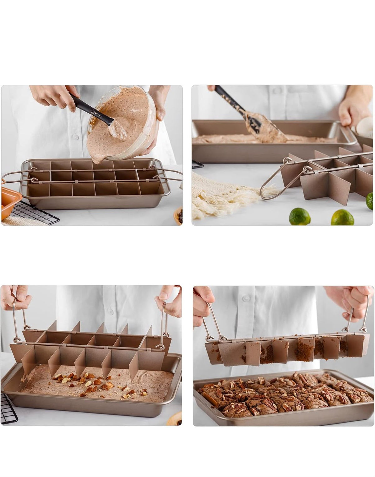 18 Pre-Slice Brownie Pan - Carbon Steel Nonstick Baking Tray with Grips, 12 x 8 x 2 inch