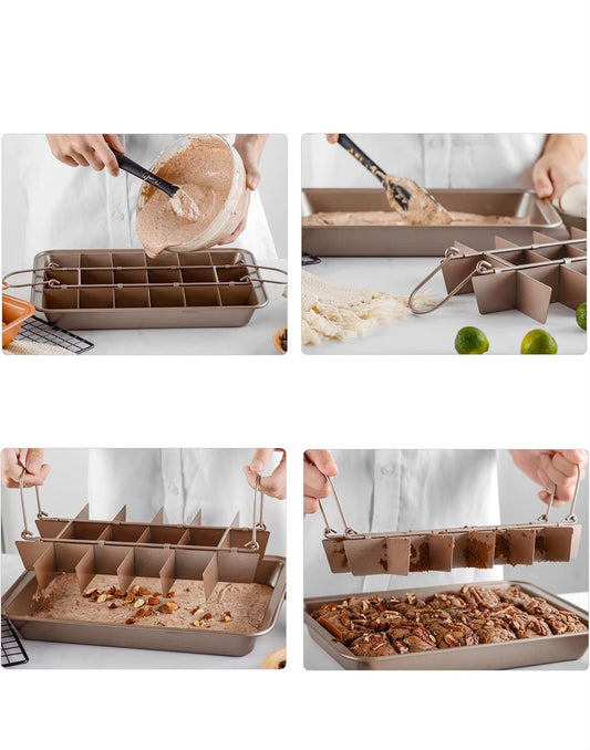 18 Pre-Slice Brownie Pan - Carbon Steel Nonstick Baking Tray with Grips, 12 x 8 x 2 inch