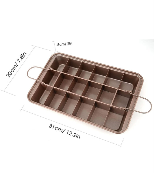 18 Pre-Slice Brownie Pan - Carbon Steel Nonstick Baking Tray with Grips, 12 x 8 x 2 inch