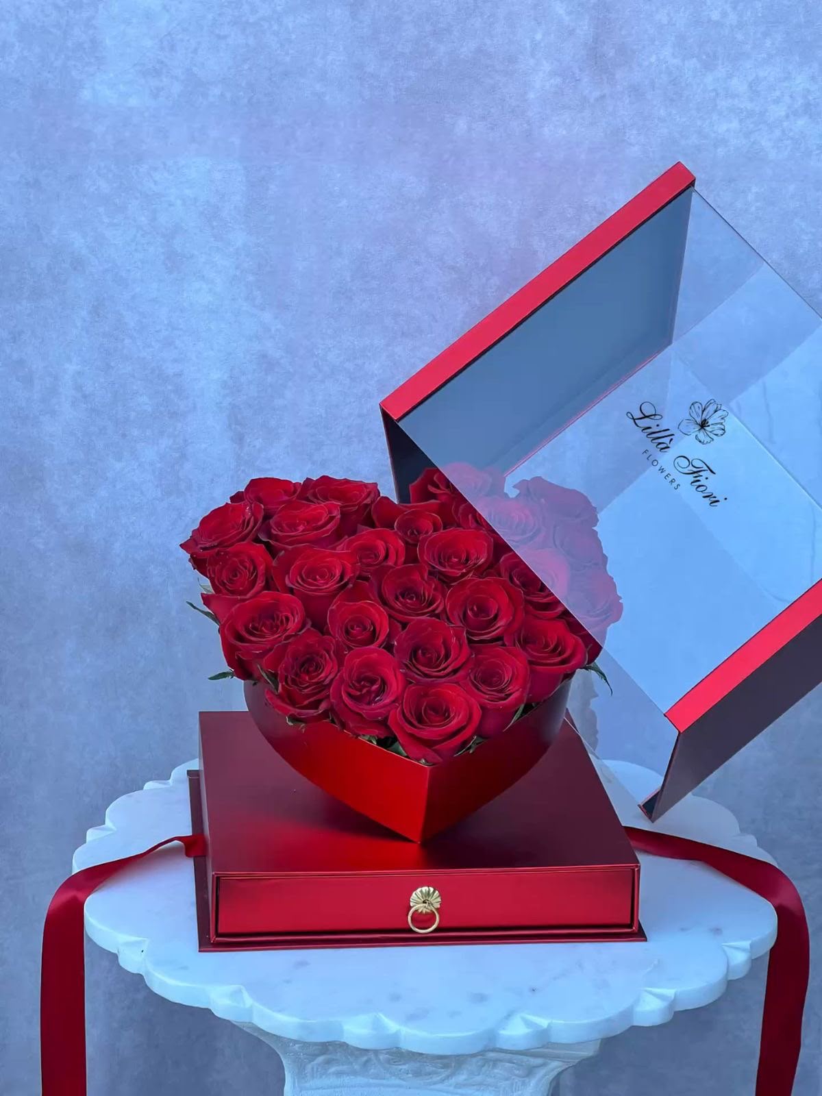Imported Heart Shape Gift Hamper Box with Drawer - Full Body Acrylic Window, 11 x 11 x 10 inch