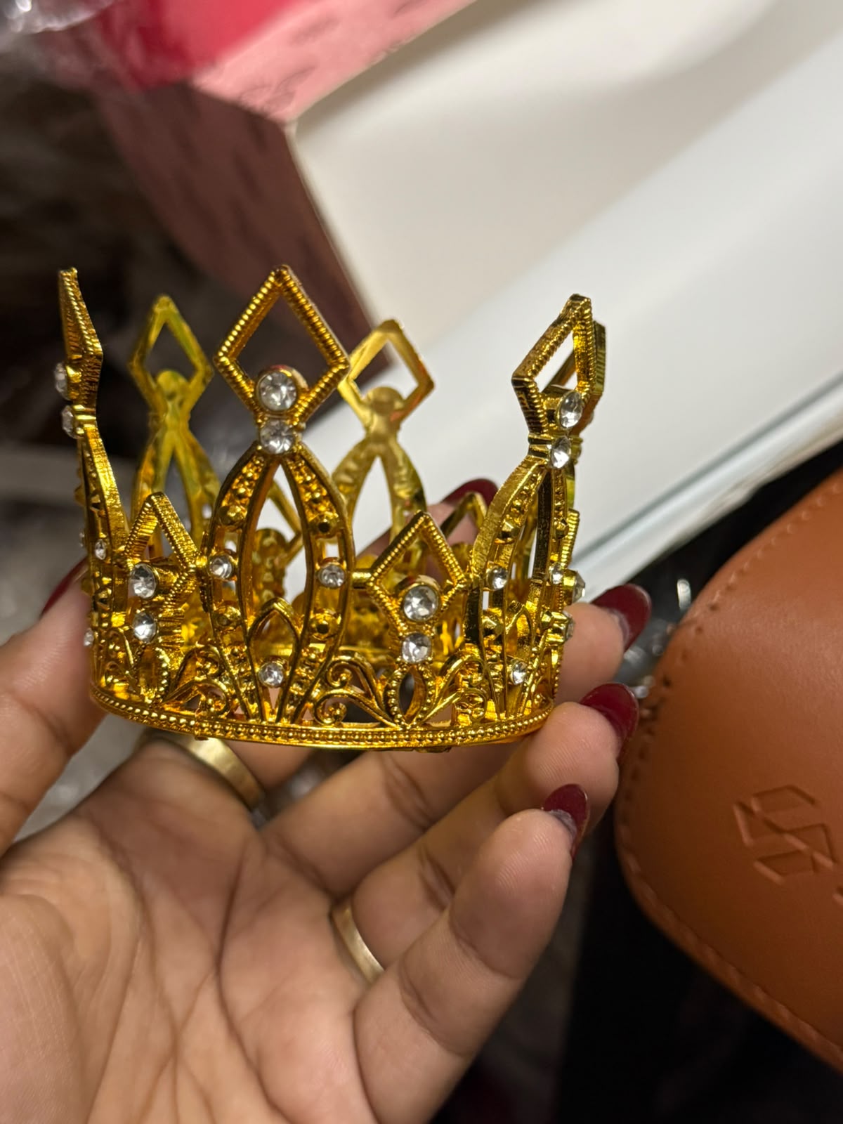 2.5 inch Plastic Crown Cake Topper with Stones - Silver & Golden