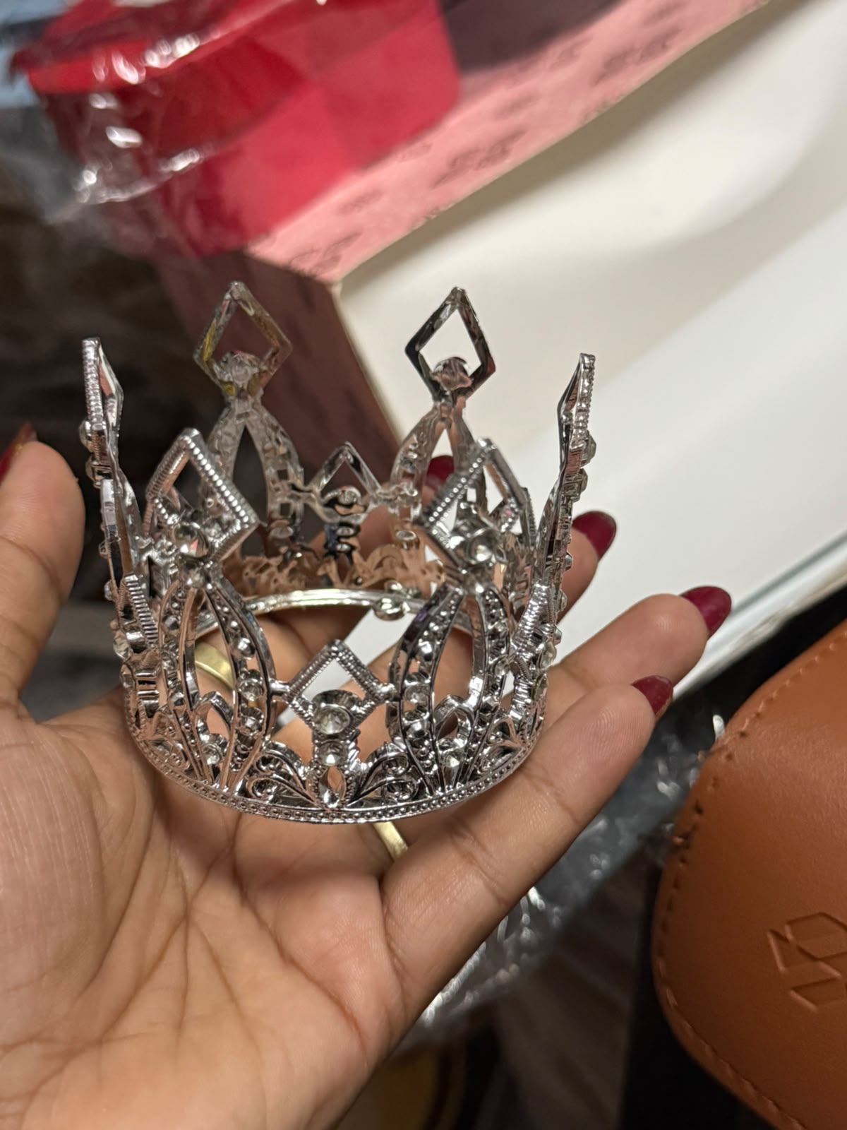 2.5 inch Plastic Crown Cake Topper with Stones - Silver & Golden