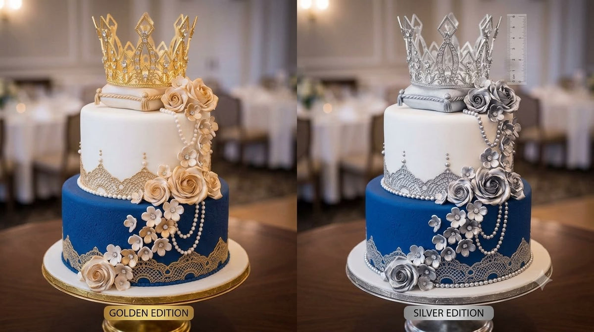 2.5 inch Plastic Crown Cake Topper with Stones - Silver & Golden