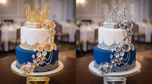 2.5 inch Plastic Crown Cake Topper with Stones - Silver & Golden