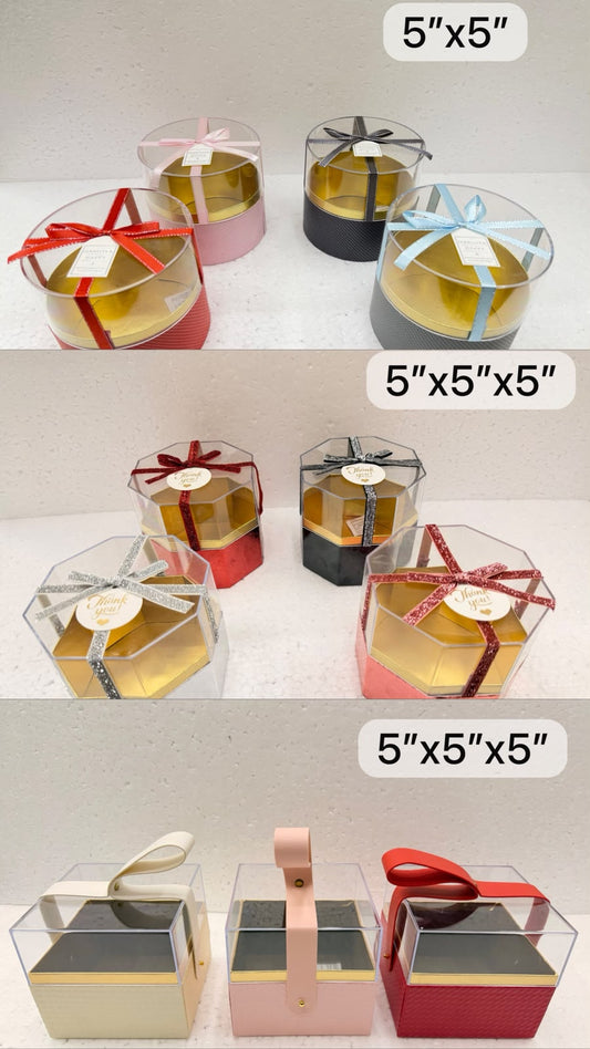 Clear Hamper Box 5 inch - Round, Octagon, Square with Handle | Transparent Gift Box