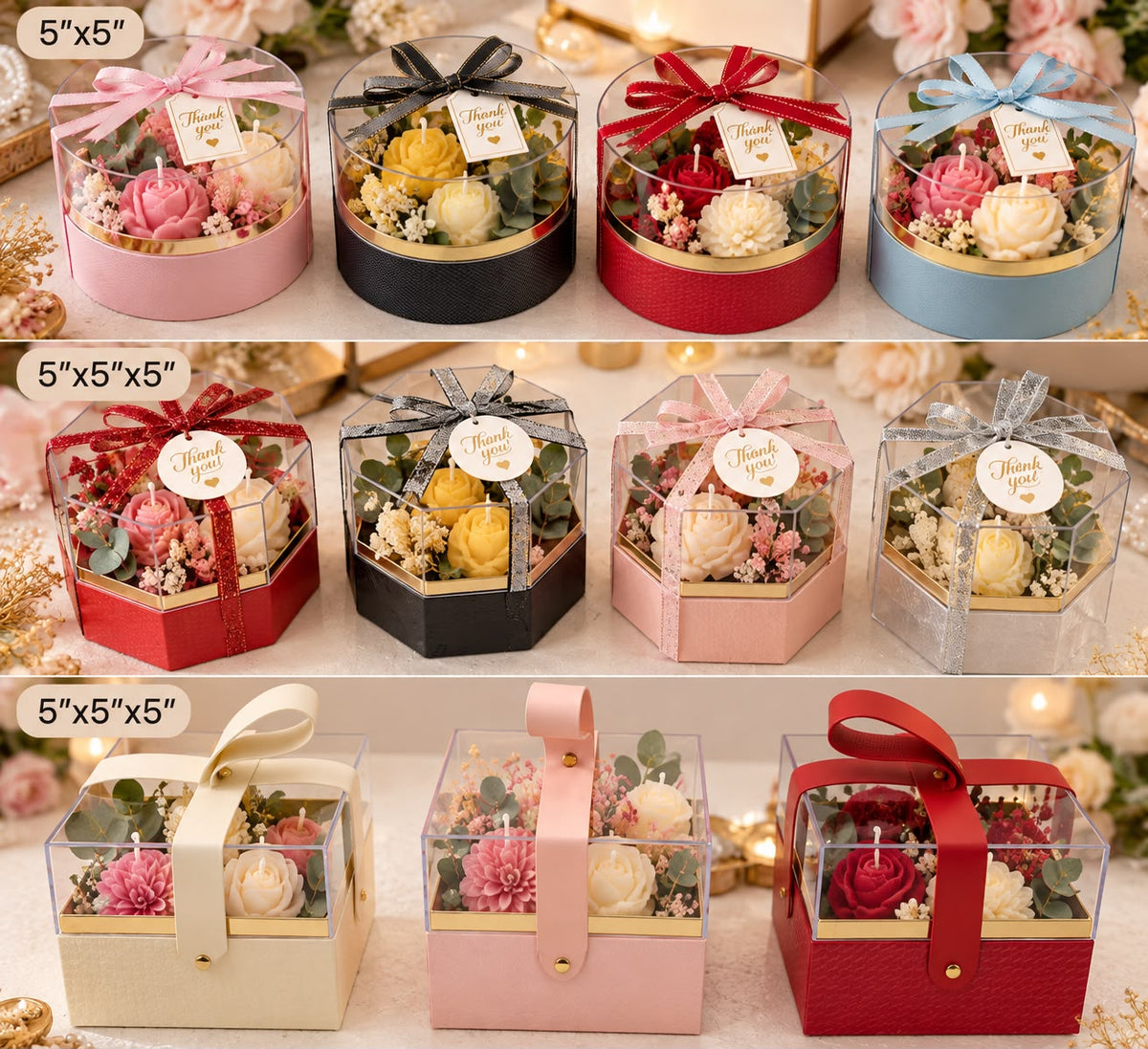 Clear Hamper Box 5 inch - Round, Octagon, Square with Handle | Transparent Gift Box