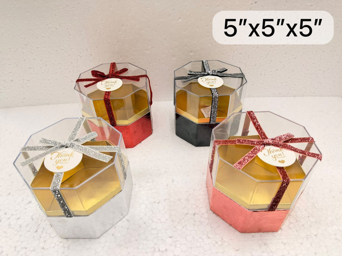 Clear Hamper Box 5 inch - Round, Octagon, Square with Handle | Transparent Gift Box