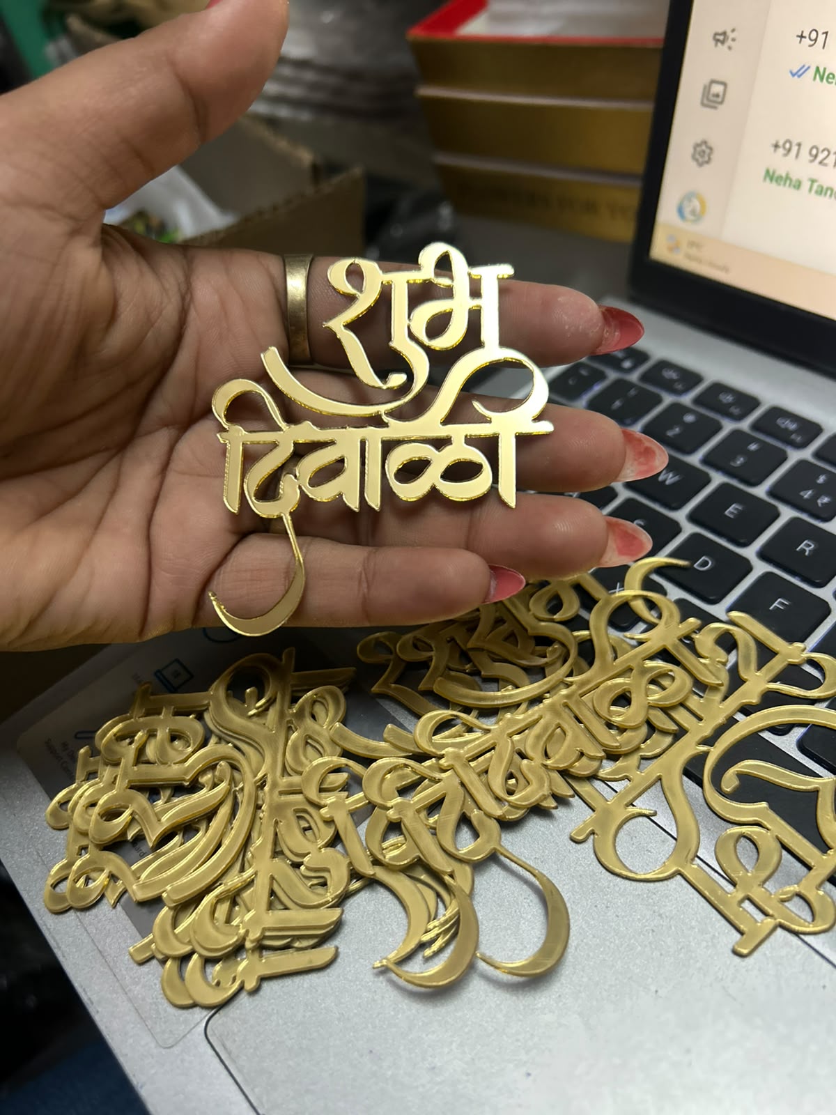 Shubh Diwali Charm Topper - Golden acrelic