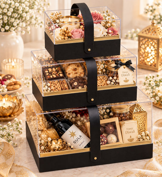 Acrylic Window Hamper Box Set of 3 with Handle