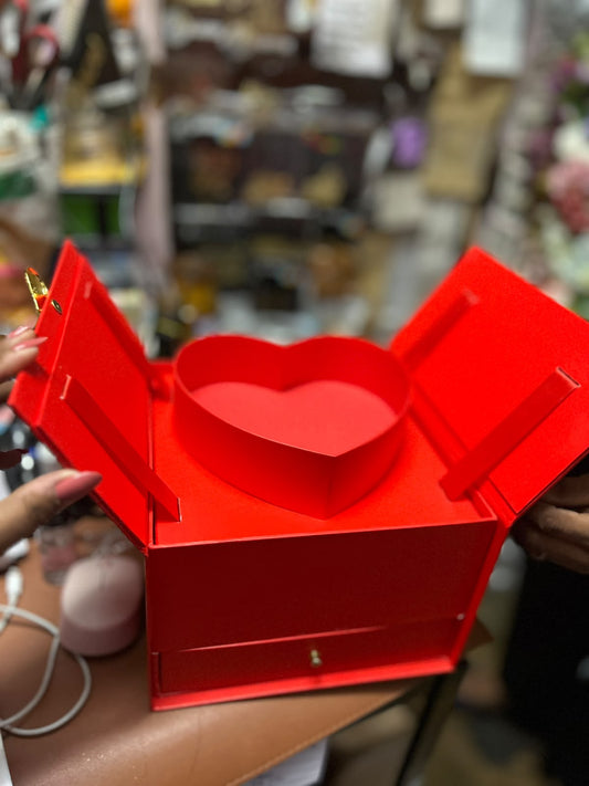 Pull Up Heart Window Hamper Box with Drawer - Red | Imported Rigid Gift Box