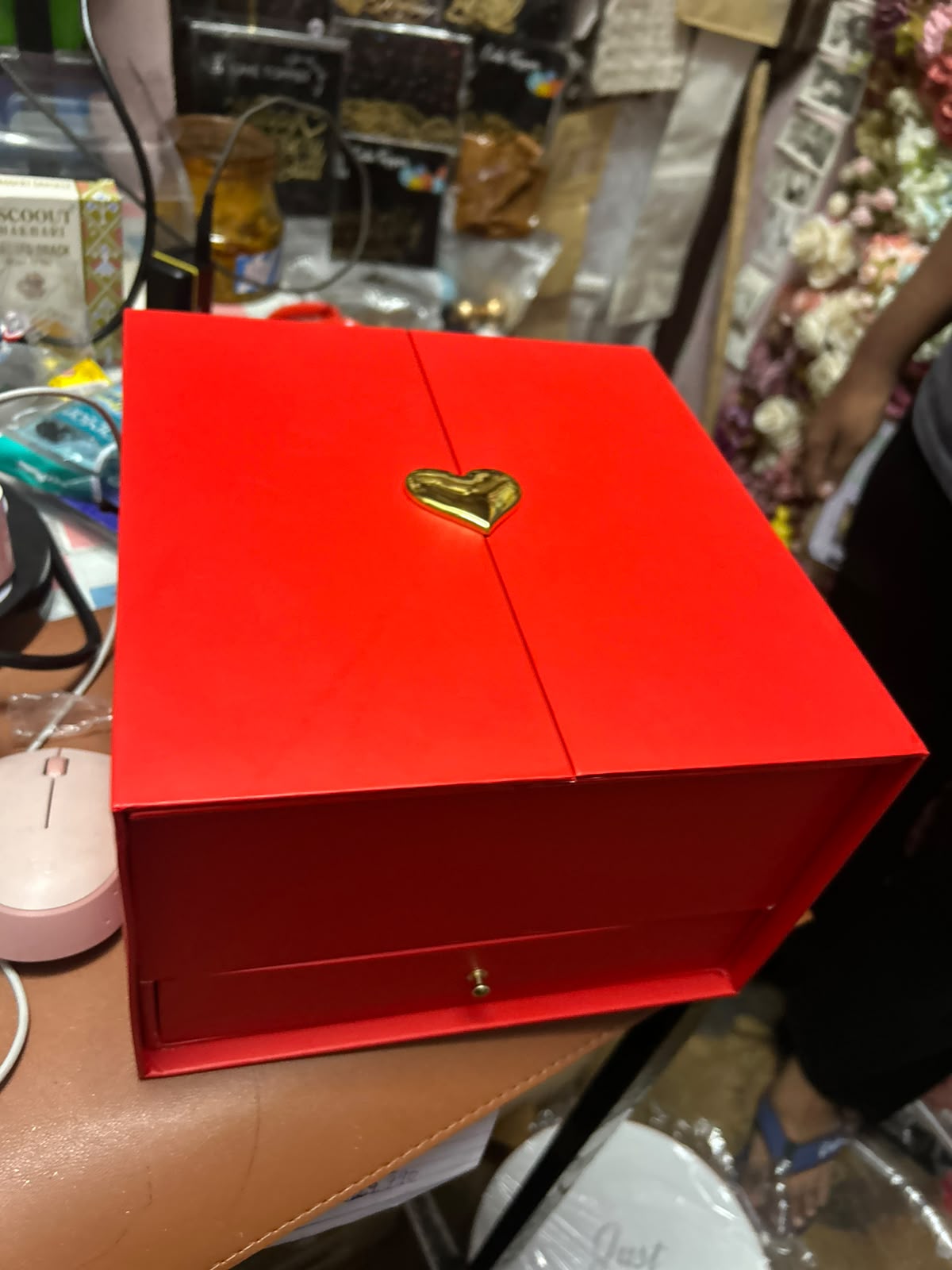Pull Up Heart Window Hamper Box with Drawer - Red | Imported Rigid Gift Box