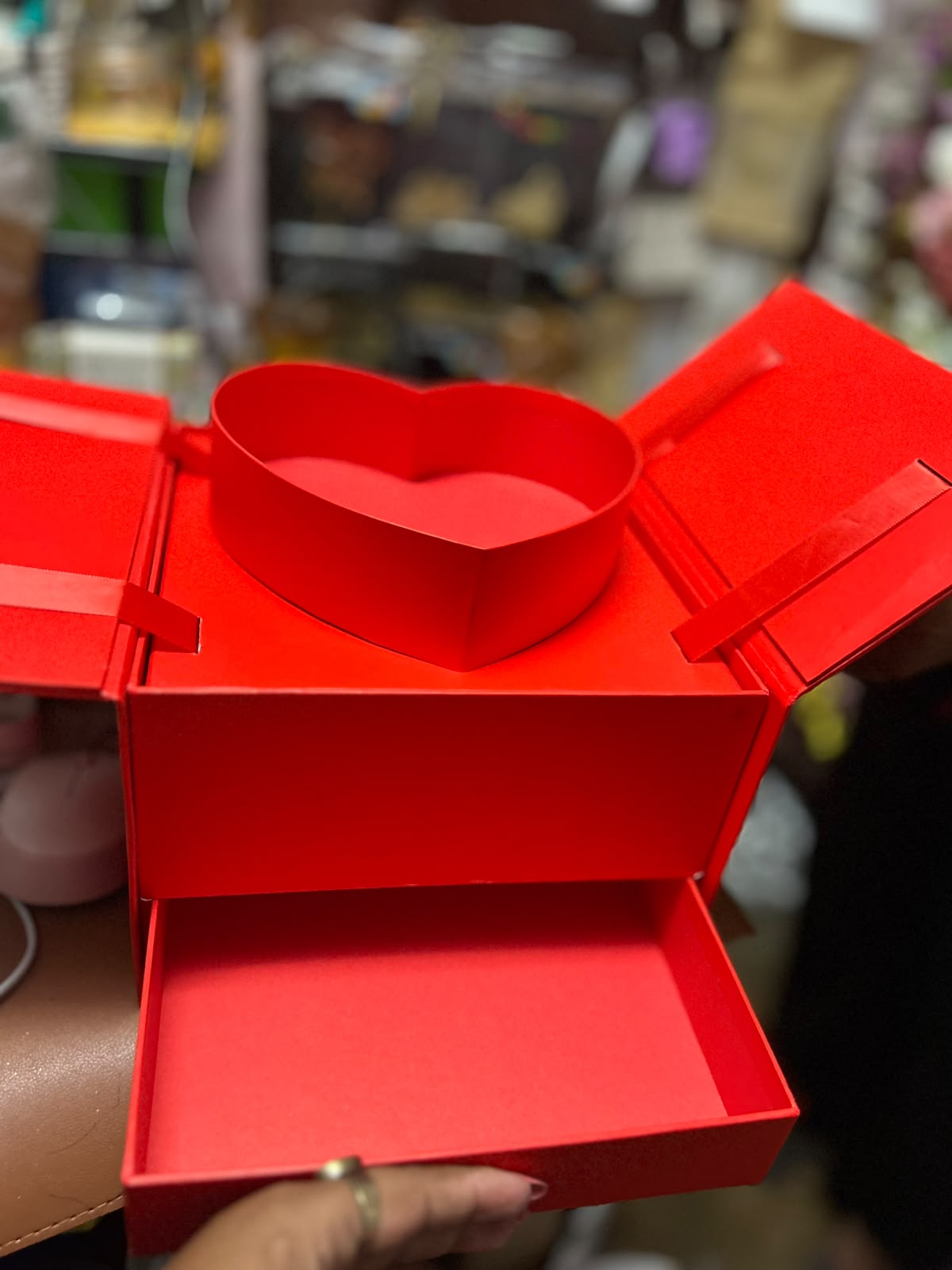 Pull Up Heart Window Hamper Box with Drawer - Red | Imported Rigid Gift Box