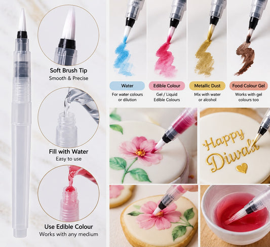 Fillable Brush Pen Pack of 2 | Water Brush Pen for Cake, Cookie & Fondant Painting