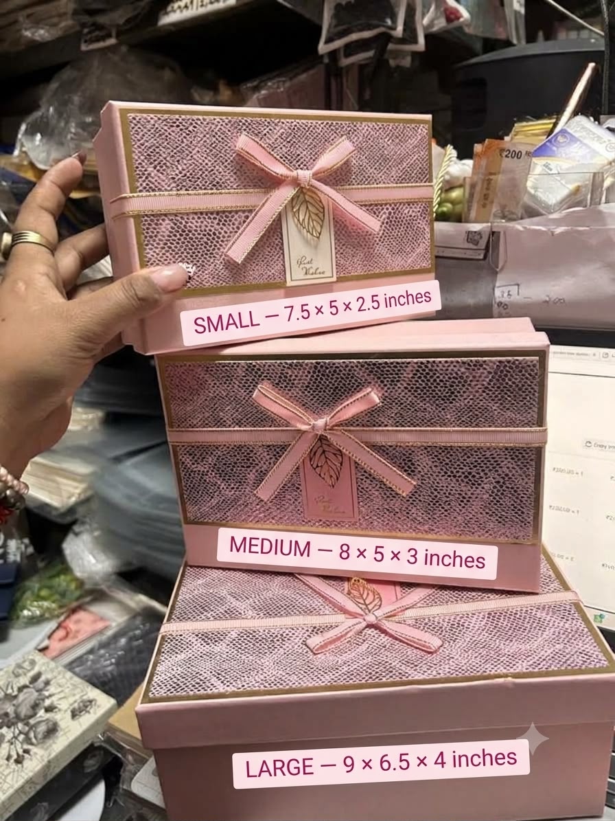 Richard Rectangle Gift Box - Pack of 3 (Ribbon Bow Hamper Box Set)