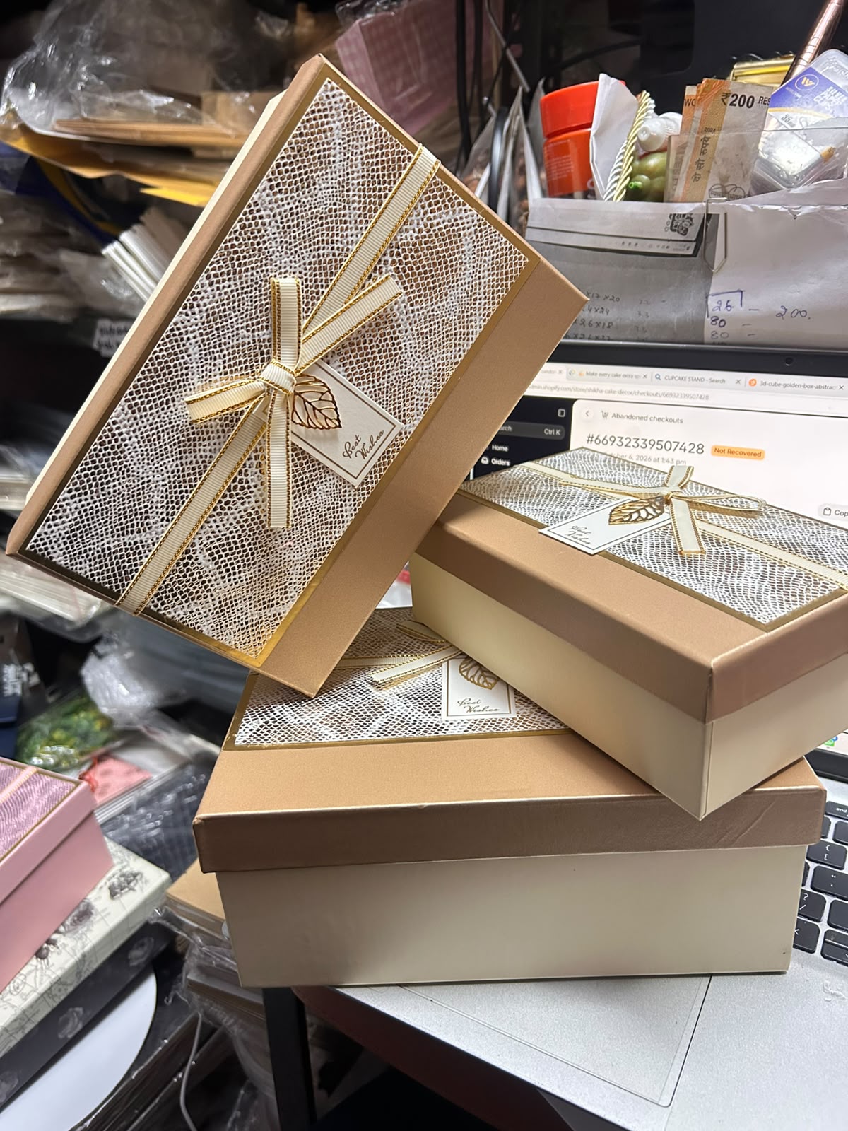 Richard Rectangle Gift Box - Pack of 3 (Ribbon Bow Hamper Box Set)
