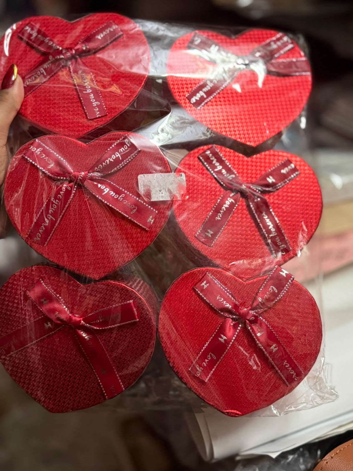 Red Heart Gift Box with Ribbon Bow - 4 x 4 x 2 inch (Pack of 6)