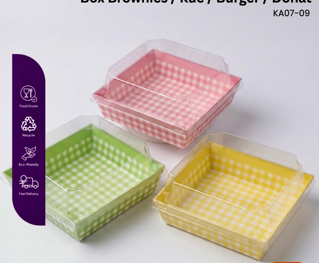 Tea Time Cake Square Box with Lid 5x4.5x1.5 inch - Bake and Serve Check Bento Box (Pack of 10)