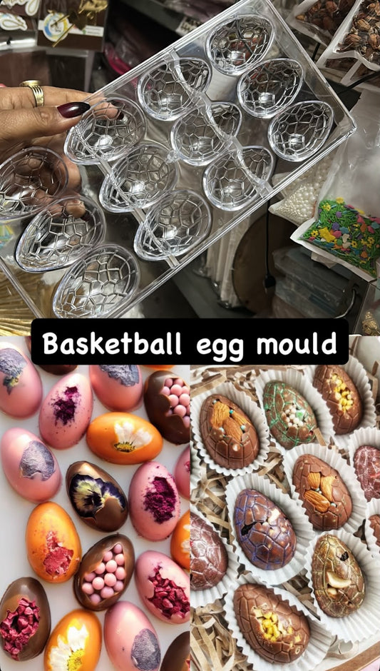 Egg Shape Polycarbonate Chocolate Mould - Basketball Texture 1.75 x 2.25 inch