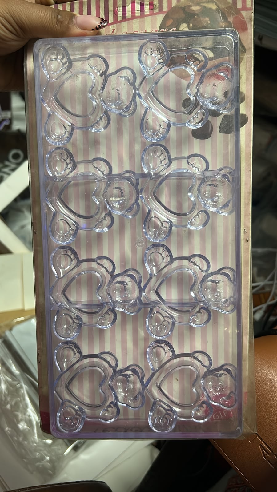 Teddy Bear Heart Cut Out Polycarbonate Chocolate Mould - 8 Cavity