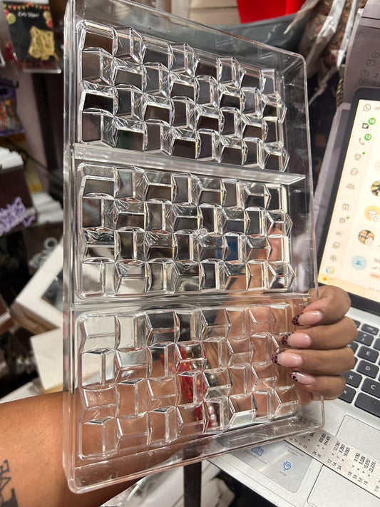 Cubicle Square Design Chocolate Bar Polycarbonate Mould - 3 Cavity 15.5 x 7.7 cm