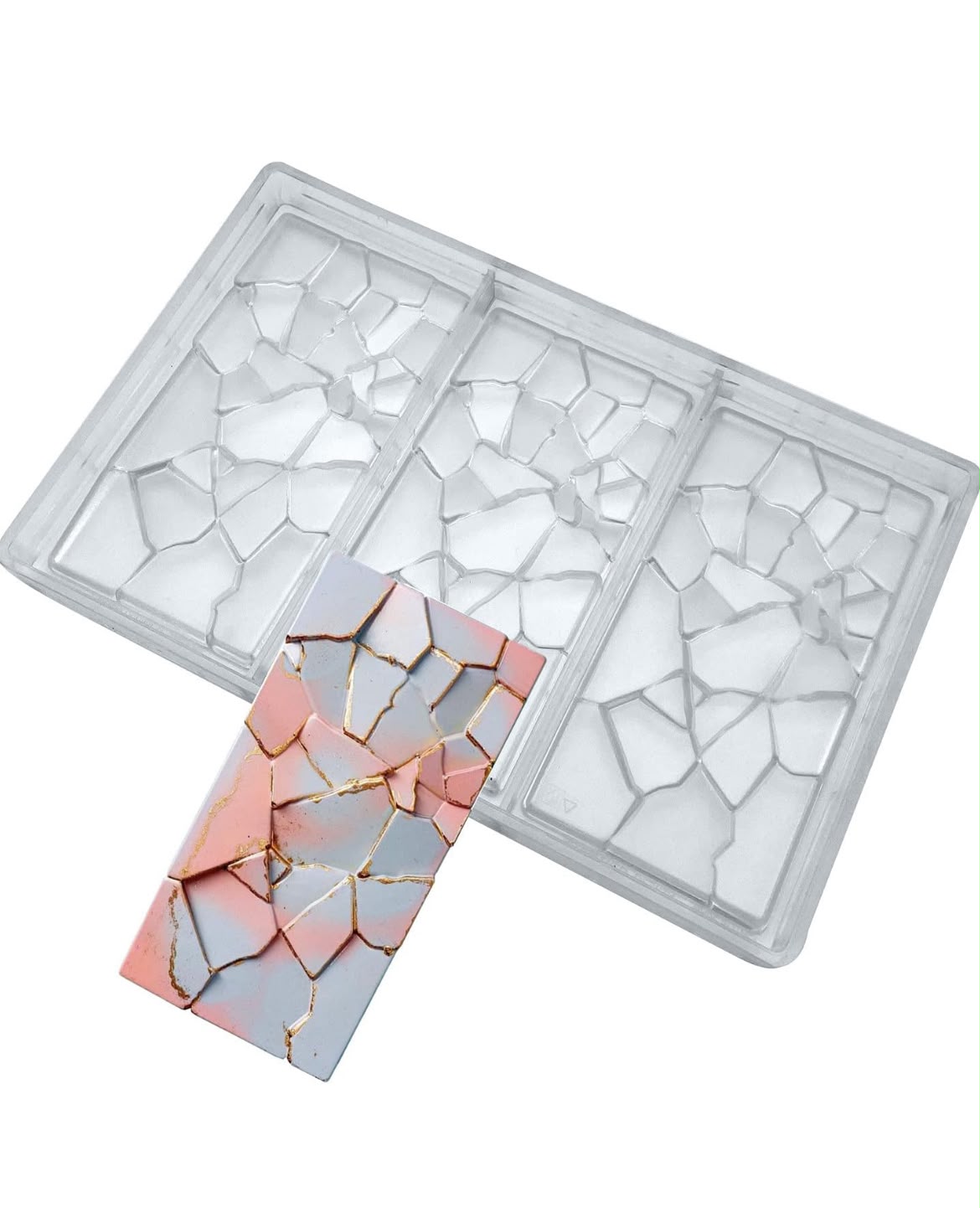 Chocolate Bar Polycarbonate Mould - 3 Cavity Broken Glass Design