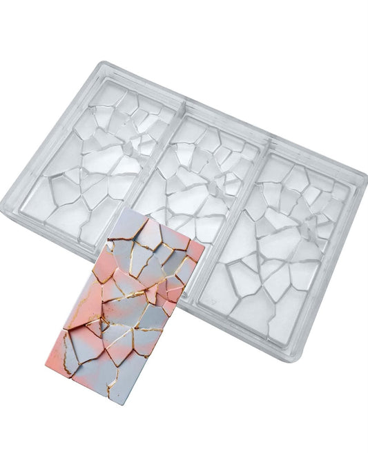Chocolate Bar Polycarbonate Mould - 3 Cavity Broken Glass Design