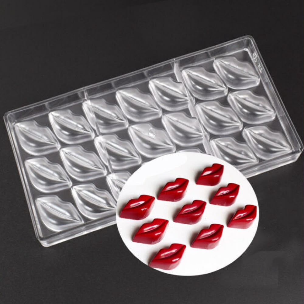 Lips Shape Polycarbonate Chocolate Mould - 21 Cavity Kiss Lips Bonbon