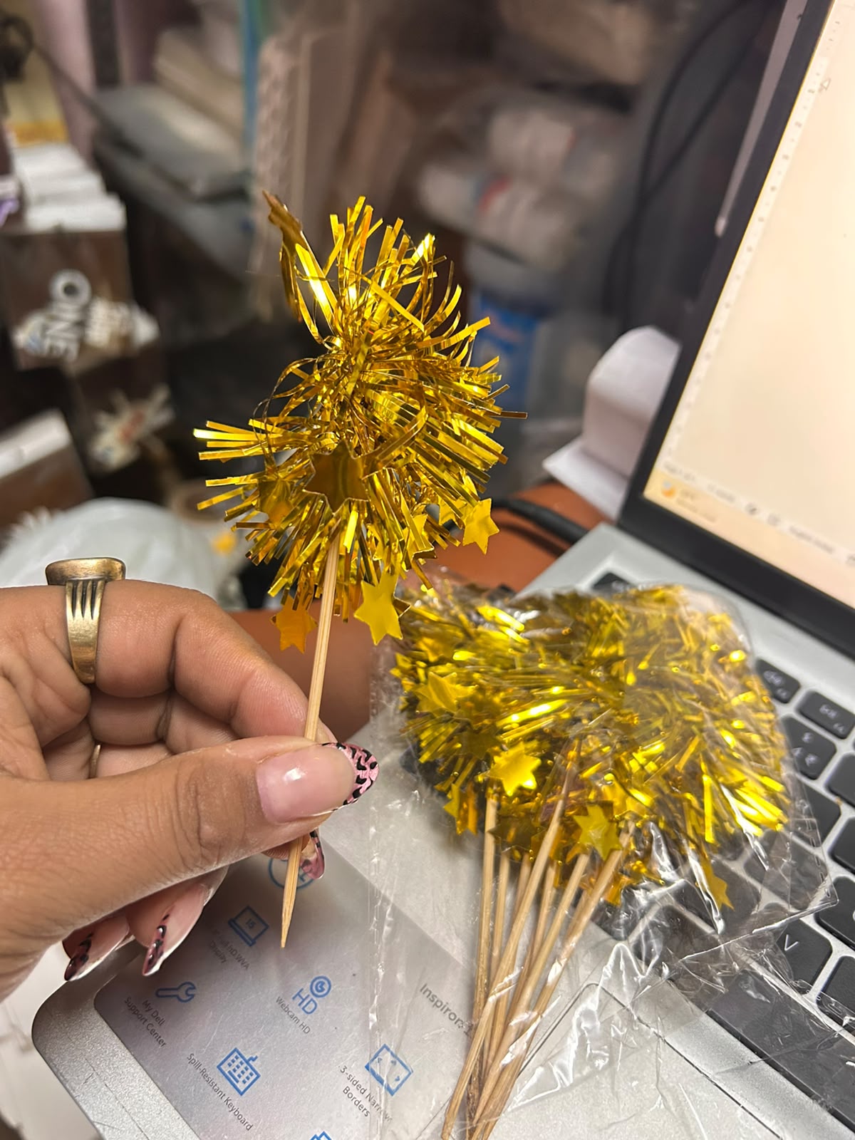 Filler Topper Glitter Tinsel Cake Picks - Pack of 10 Assorted