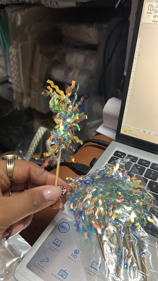 Filler Topper Glitter Tinsel Cake Picks - Pack of 10 Assorted