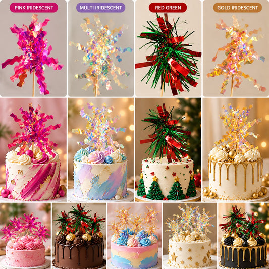 Filler Topper Glitter Tinsel Cake Picks - Pack of 10 Assorted