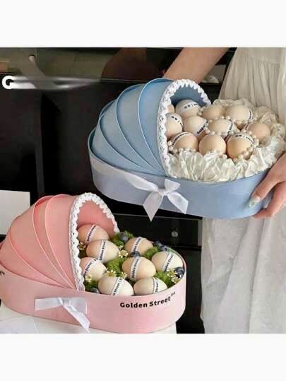 Baby Cradle Hamper Basket with Lace - 14 x 10 x 4 inch Pink and Blue
