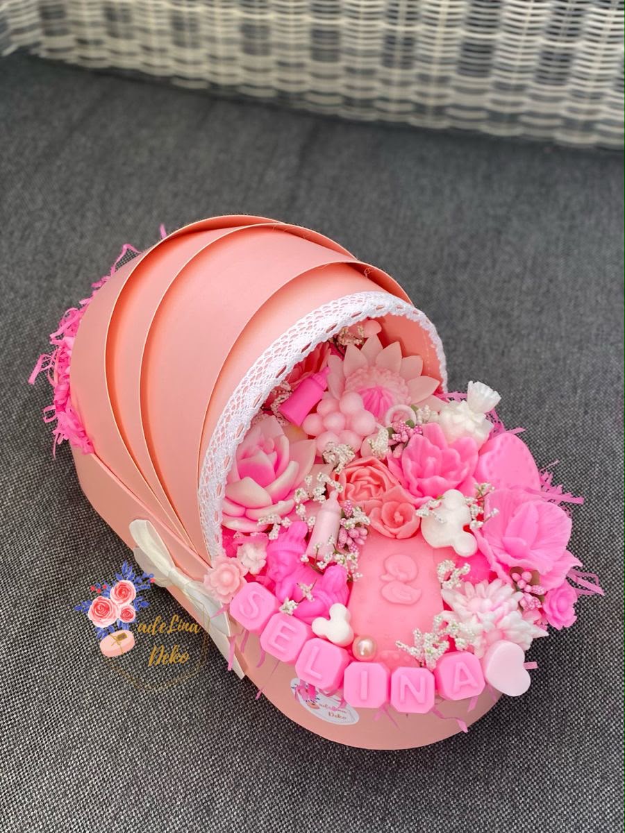Baby Cradle Hamper Basket with Lace - 14 x 10 x 4 inch Pink and Blue